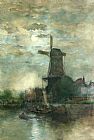 A Moonlit Windmill by Fredericus Jacobus Van Rossum Chattel